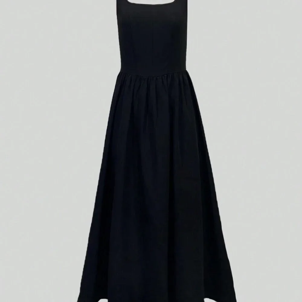 Black Elegant Women's Sleeveless V-Neck Ruffled Waist Fitted Mini Dress - Picture 4 of 4